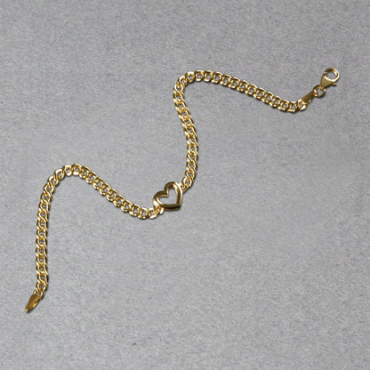 14k Yellow Gold 7 inch Curb Chain Bracelet with Heart - DestGlow