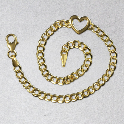 14k Yellow Gold 7 inch Curb Chain Bracelet with Heart - DestGlow