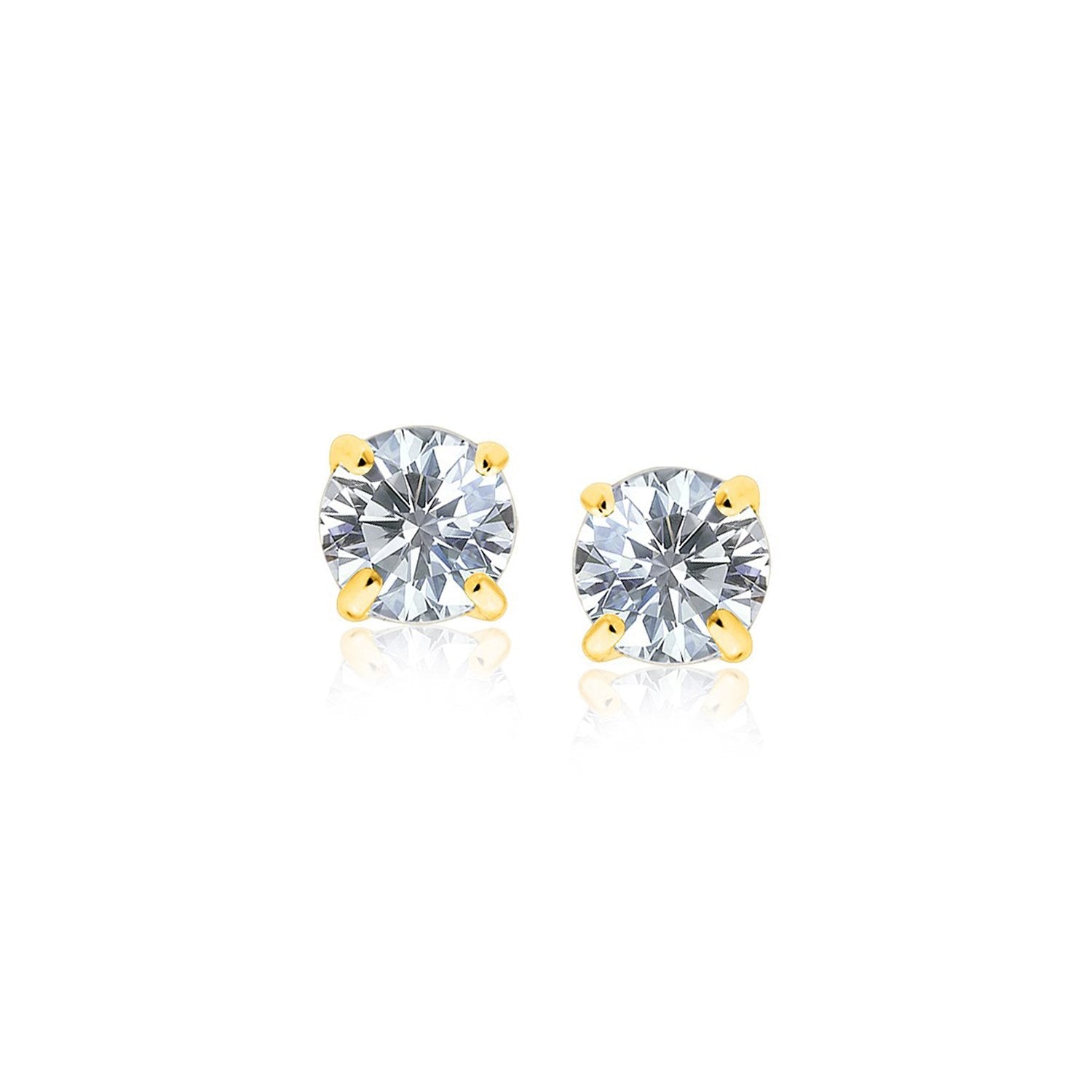 14k Yellow Gold Stud Earrings with White Hue Faceted Cubic Zirconia(5mm) - earrings