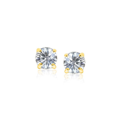 14k Yellow Gold Stud Earrings with White Hue Faceted Cubic Zirconia(5mm) - earrings