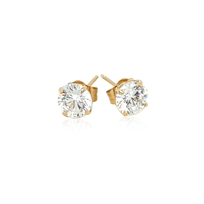 14k Yellow Gold Stud Earrings with White Hue Faceted Cubic Zirconia(5mm) - DestGlow