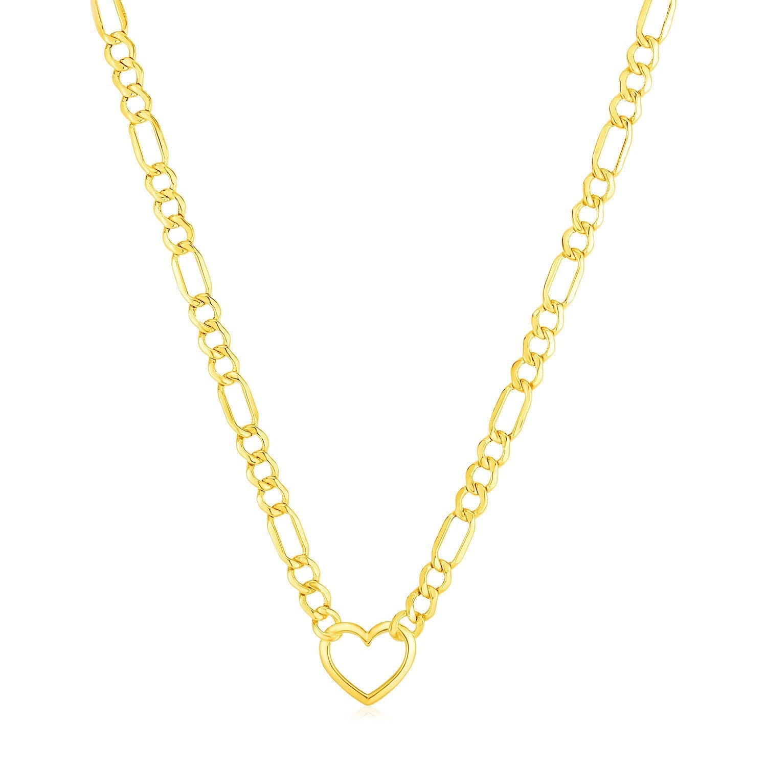 14k Yellow Gold Figaro Chain Necklace with Heart by Bids.com