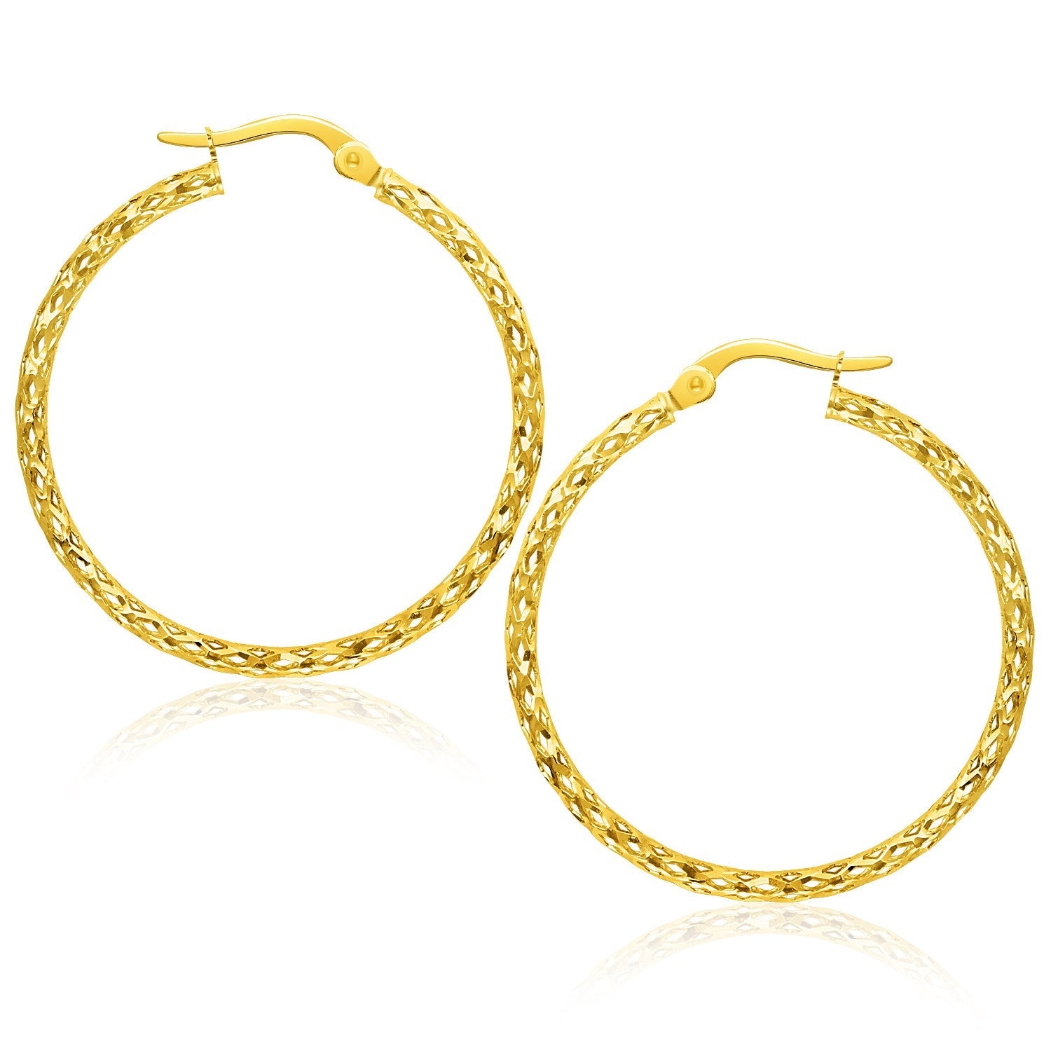 14k Yellow Gold Textured Large Hoop Earrings - DestGlow