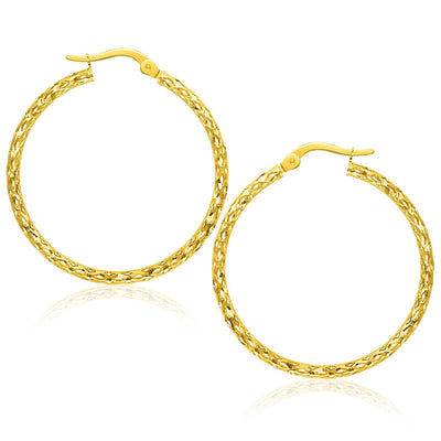 14k Yellow Gold Textured Large Hoop Earrings - DestGlow