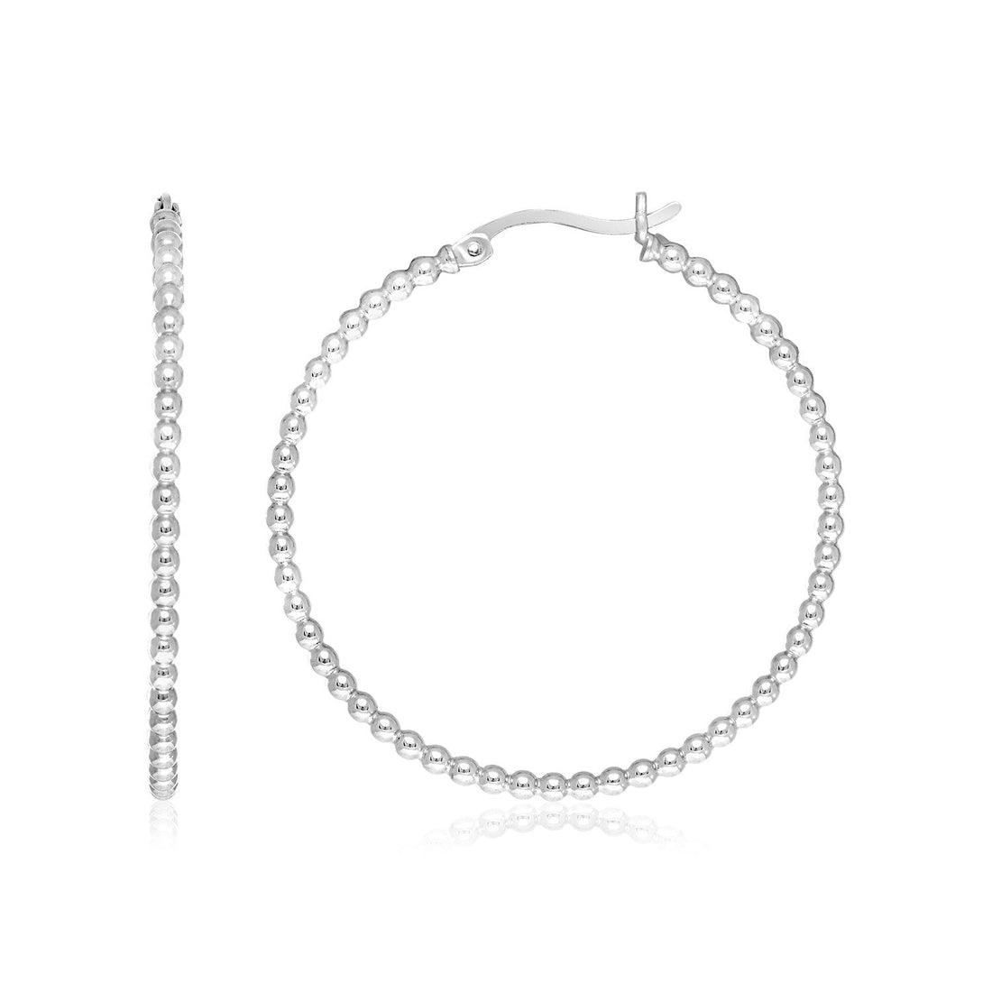 Sterling Silver Round Hoop Earrings with Beaded Texture 