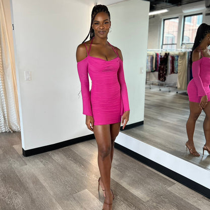 Zoe Mini Dress - Black - Long Sleeve Short Dress - FINAL SALE