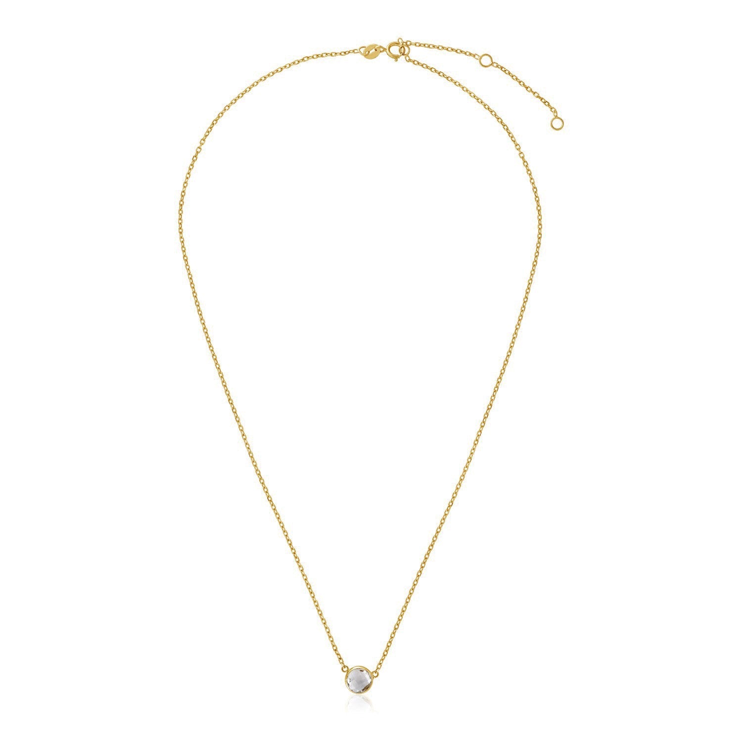 14k Yellow Gold 17 inch Necklace with Round White Topaz - necklaces