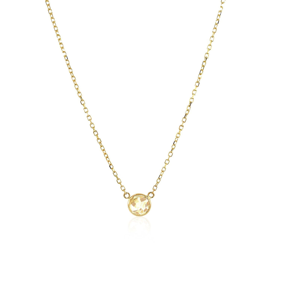 14k Yellow Gold 17 inch Necklace with Round White Topaz - DestGlow