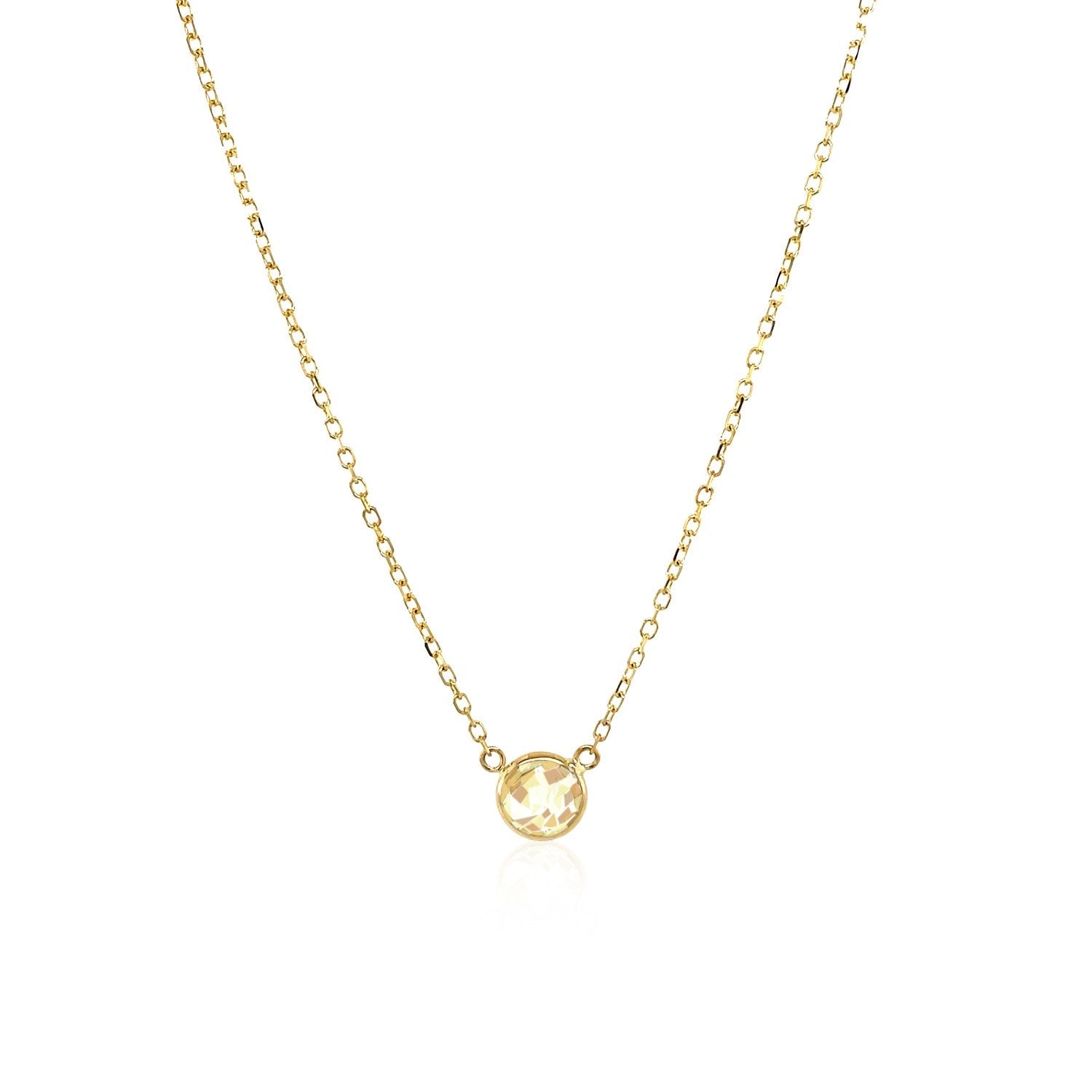 14k Yellow Gold 17 inch Necklace with Round White Topaz - DestGlow