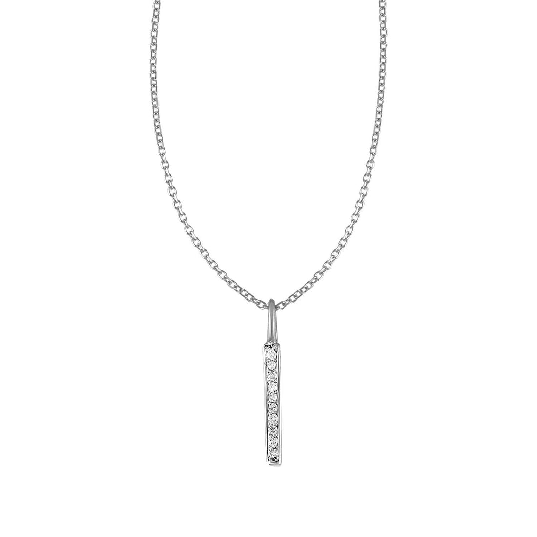 14k White Gold Bar Pendant with Diamonds