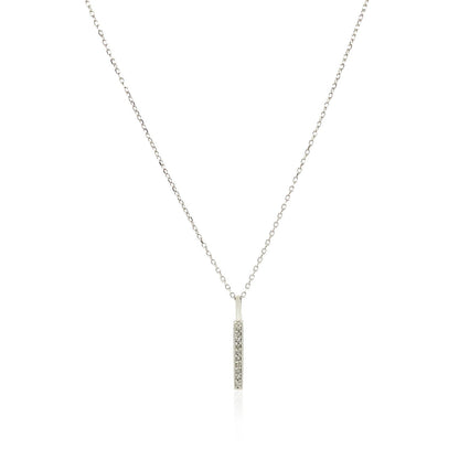 14k White Gold Bar Pendant with Diamonds