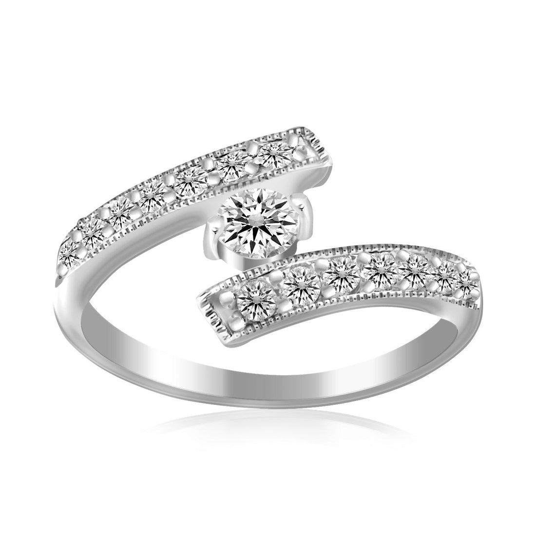 Sterling Silver Rhodium Finished White Cubic Zirconia Overlap Toe Ring 