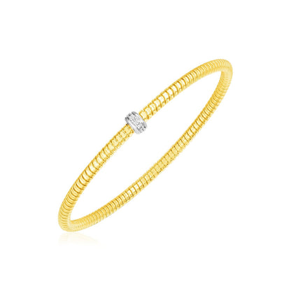 14k Yellow Gold Stretch Bangle with Diamonds by Bids.com