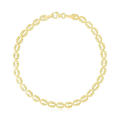 14k Yellow Gold High Polish Textured Puffed Oval Link Bracelet (3.8mm)