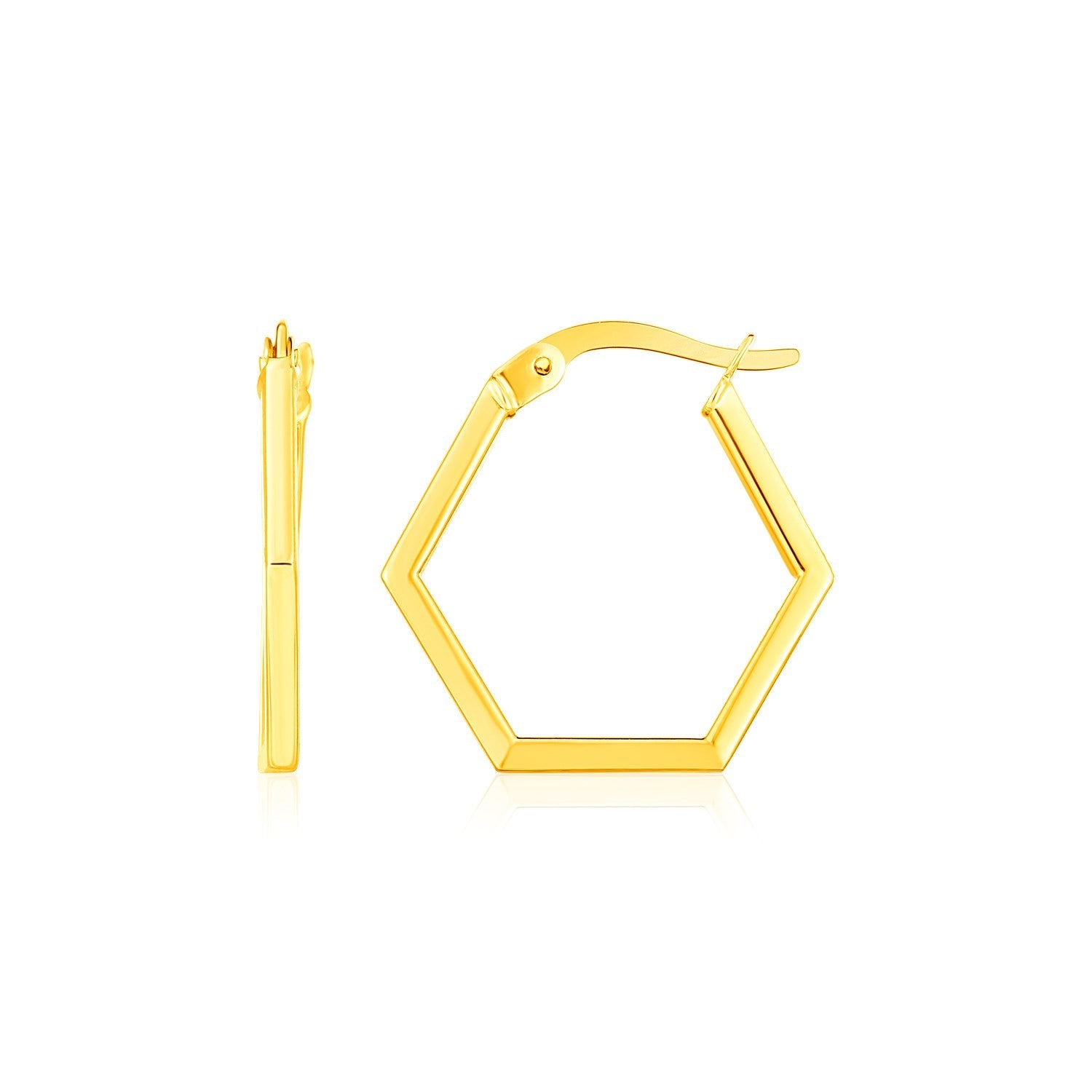 14K Yellow Gold Hexagon Shaped Hoop Earrings - earrings