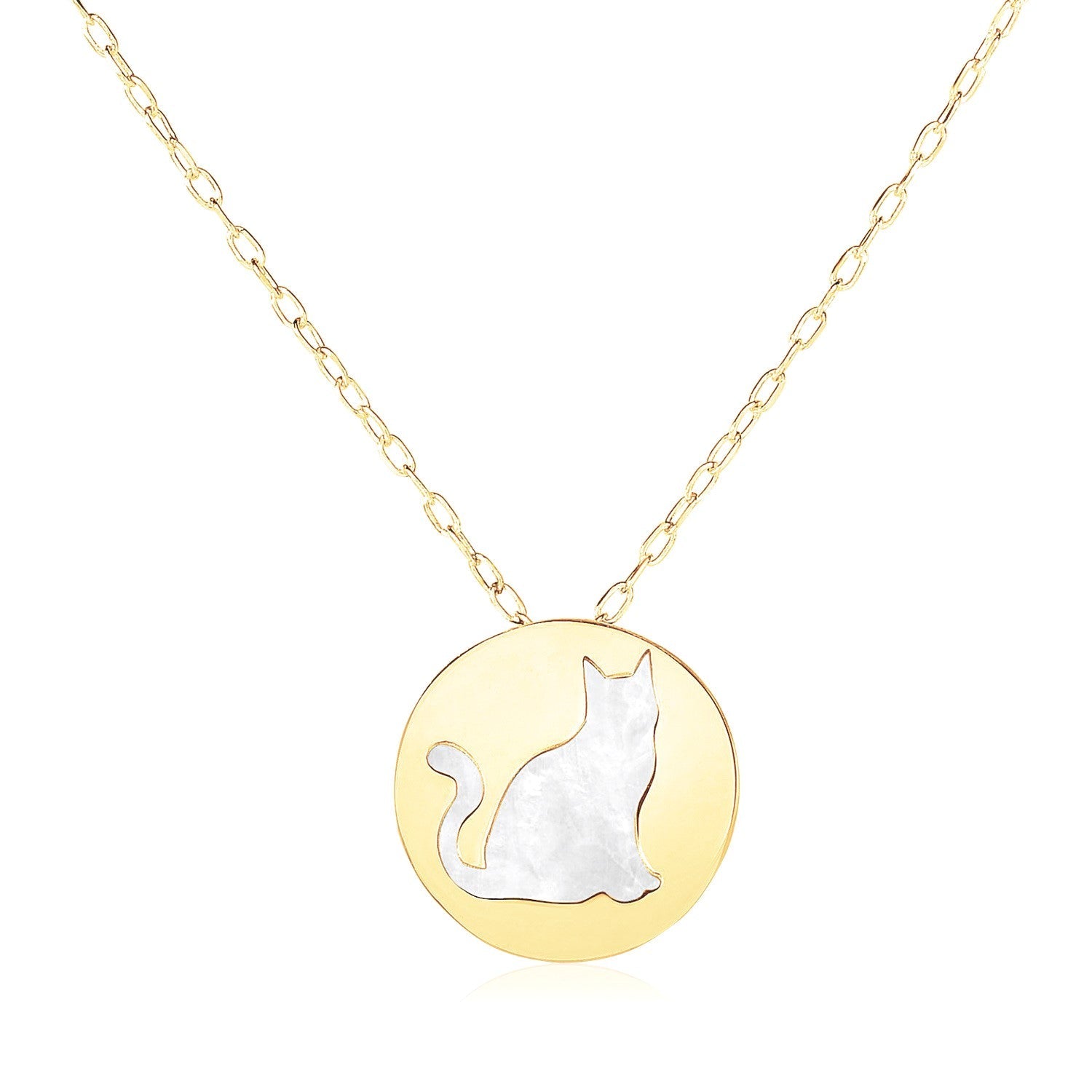 14k Yellow Gold Necklace with Cat Symbol in Mother of Pearl - necklaces