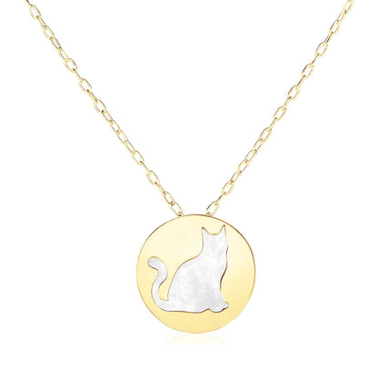 14k Yellow Gold Necklace with Cat Symbol in Mother of Pearl by Bids.com