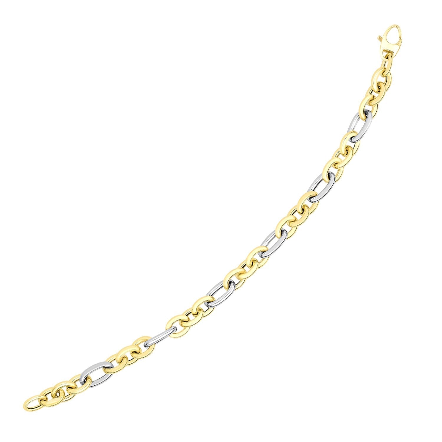 14k Two-Tone Gold Long and Short Style Oval Link Bracelet 
