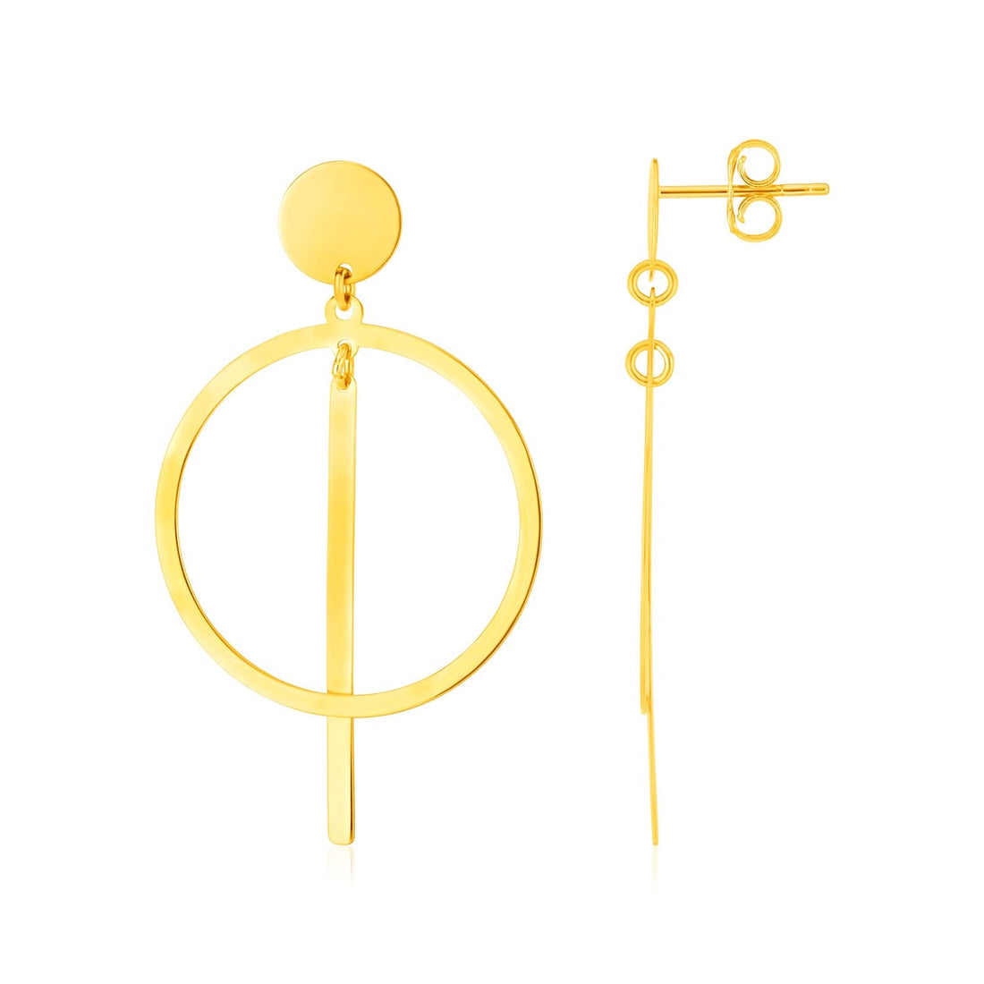 14K Yellow Gold Polished Circle and Bar Earrings - accessories