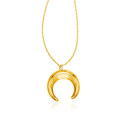 14k Yellow Gold 17 inch Necklace with Domed Moon Motif Pendant by Bids.com