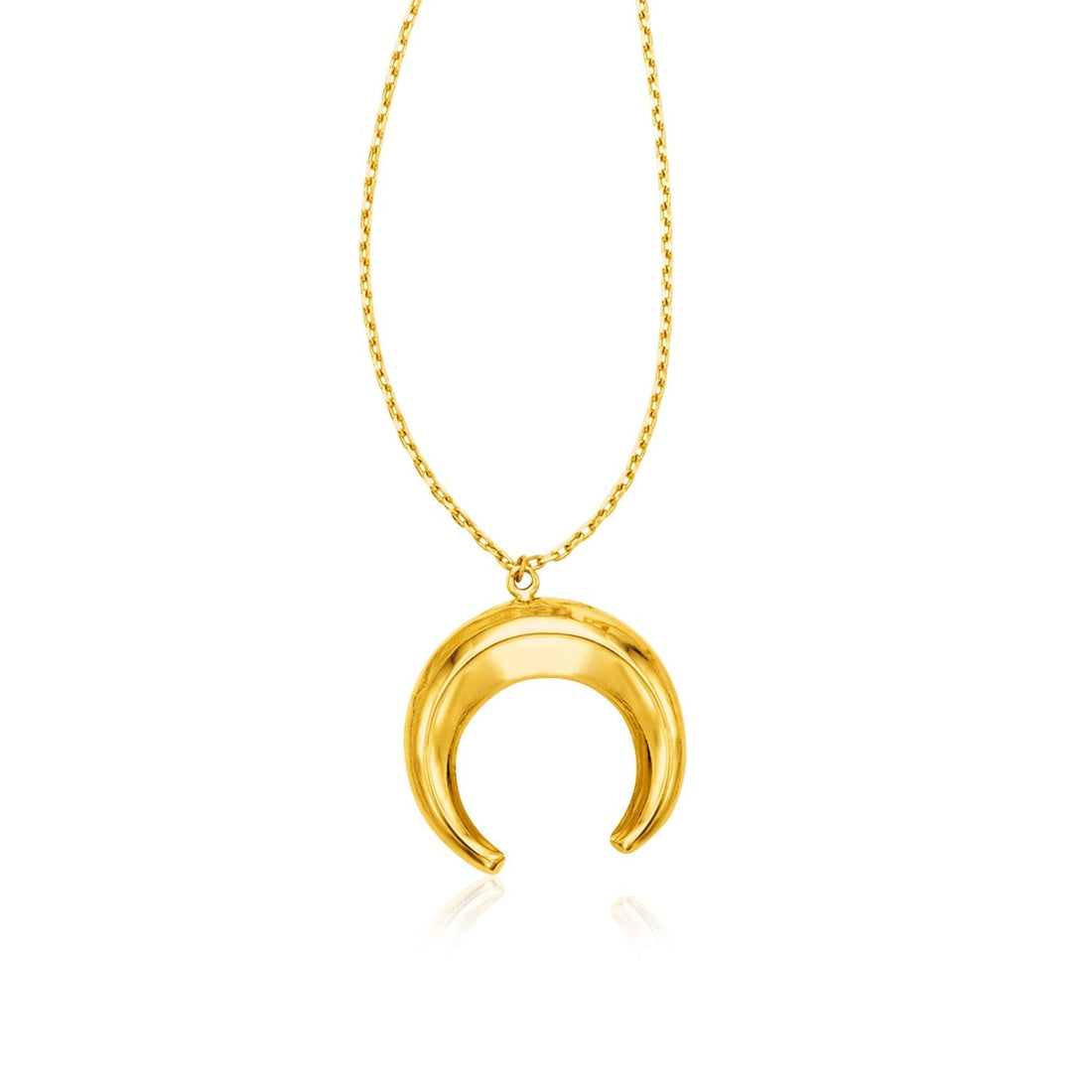 14k Yellow Gold 17 inch Necklace with Domed Moon Motif Pendant 
