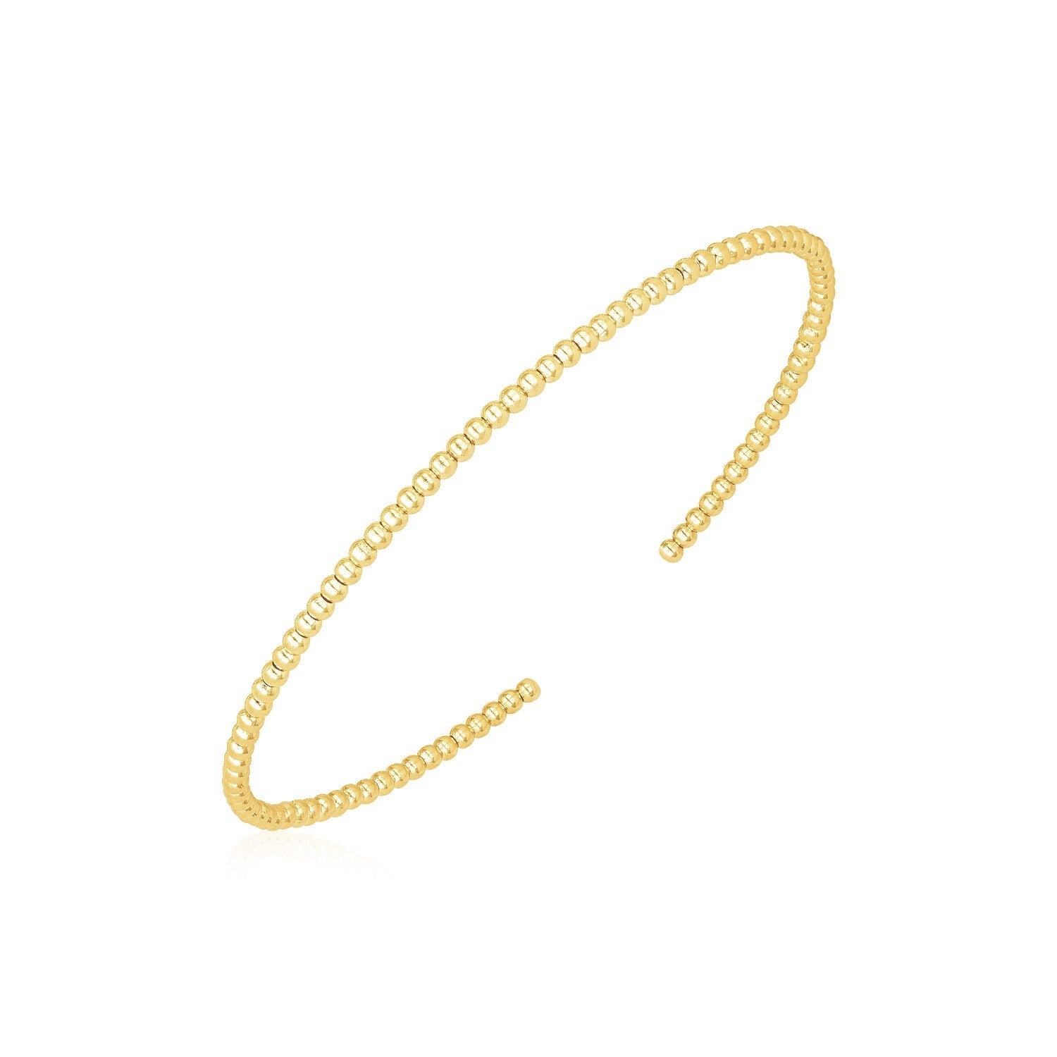14k Yellow Gold High Polish Bead Cuff Bangle (2mm) 