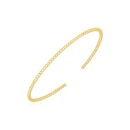 14k Yellow Gold High Polish Bead Cuff Bangle (2mm) 