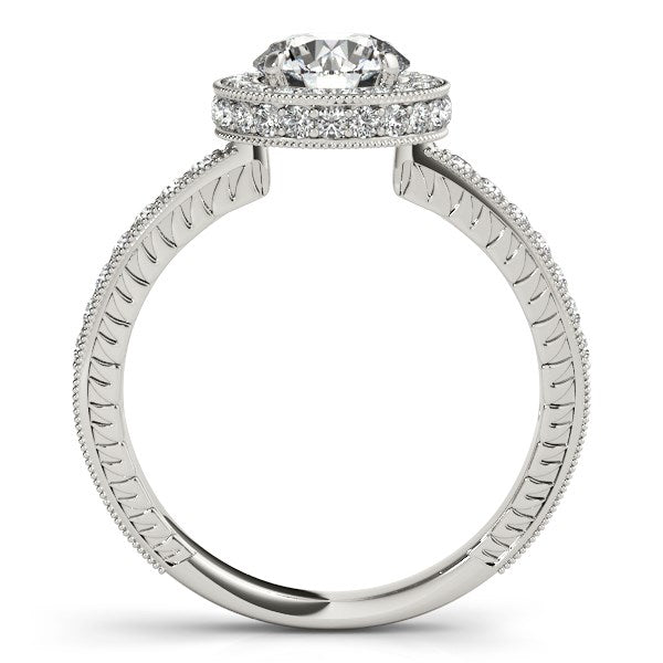 14k White Gold Milgrain Border Diamond Pave Engagement Ring (1 1/2 cttw) by Bids.com