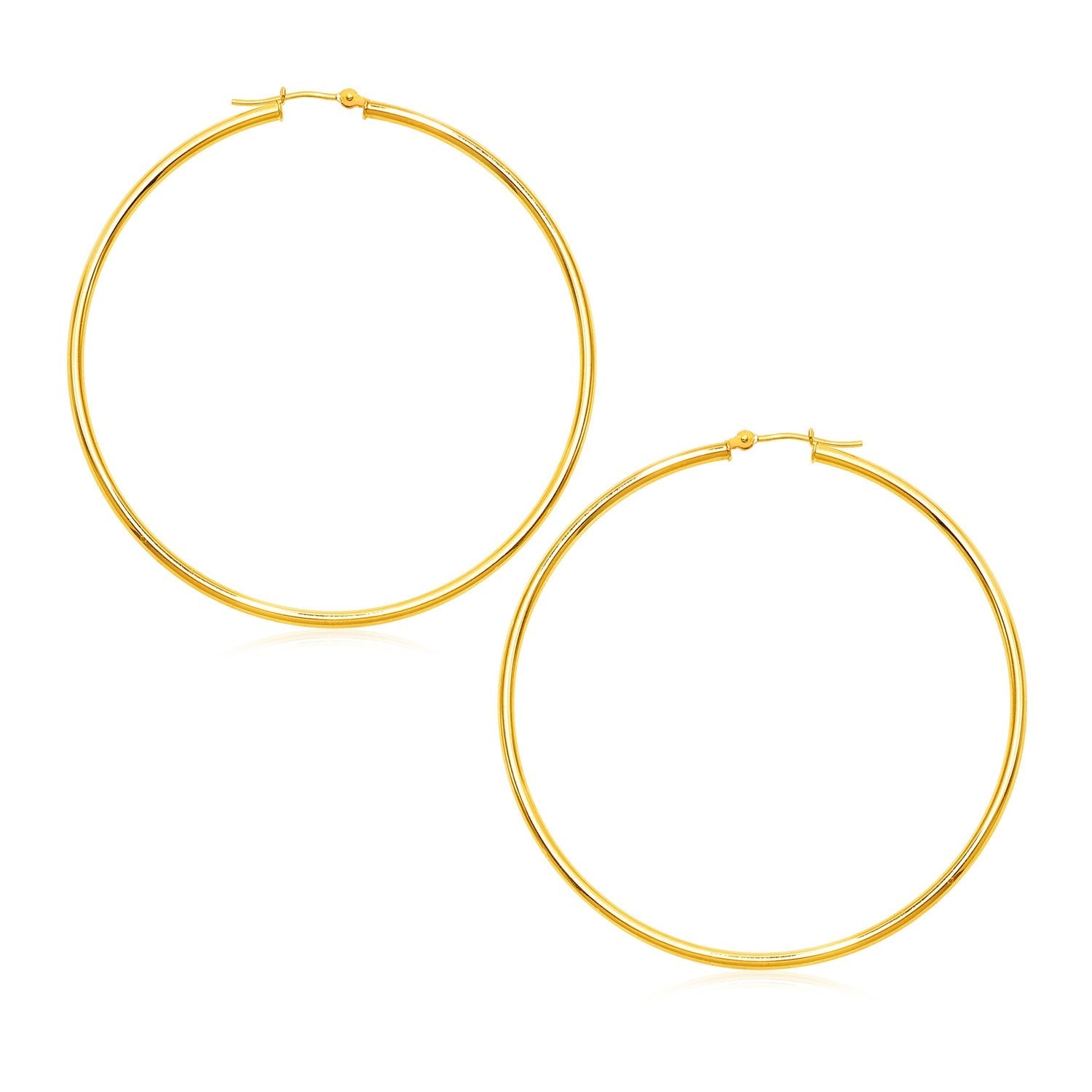 14k Yellow Gold Polished Large Round Hoop Earrings(2x60mm) - earrings