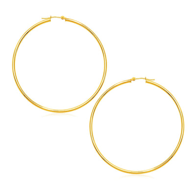 14k Yellow Gold Polished Large Round Hoop Earrings(2x60mm) - earrings