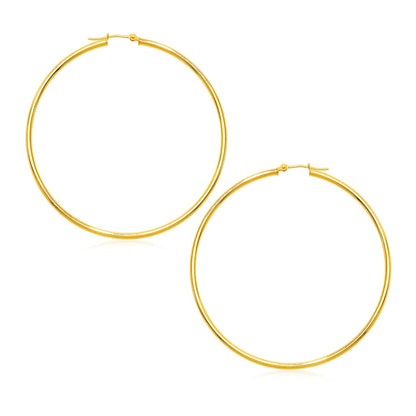 14k Yellow Gold Polished Large Round Hoop Earrings 
