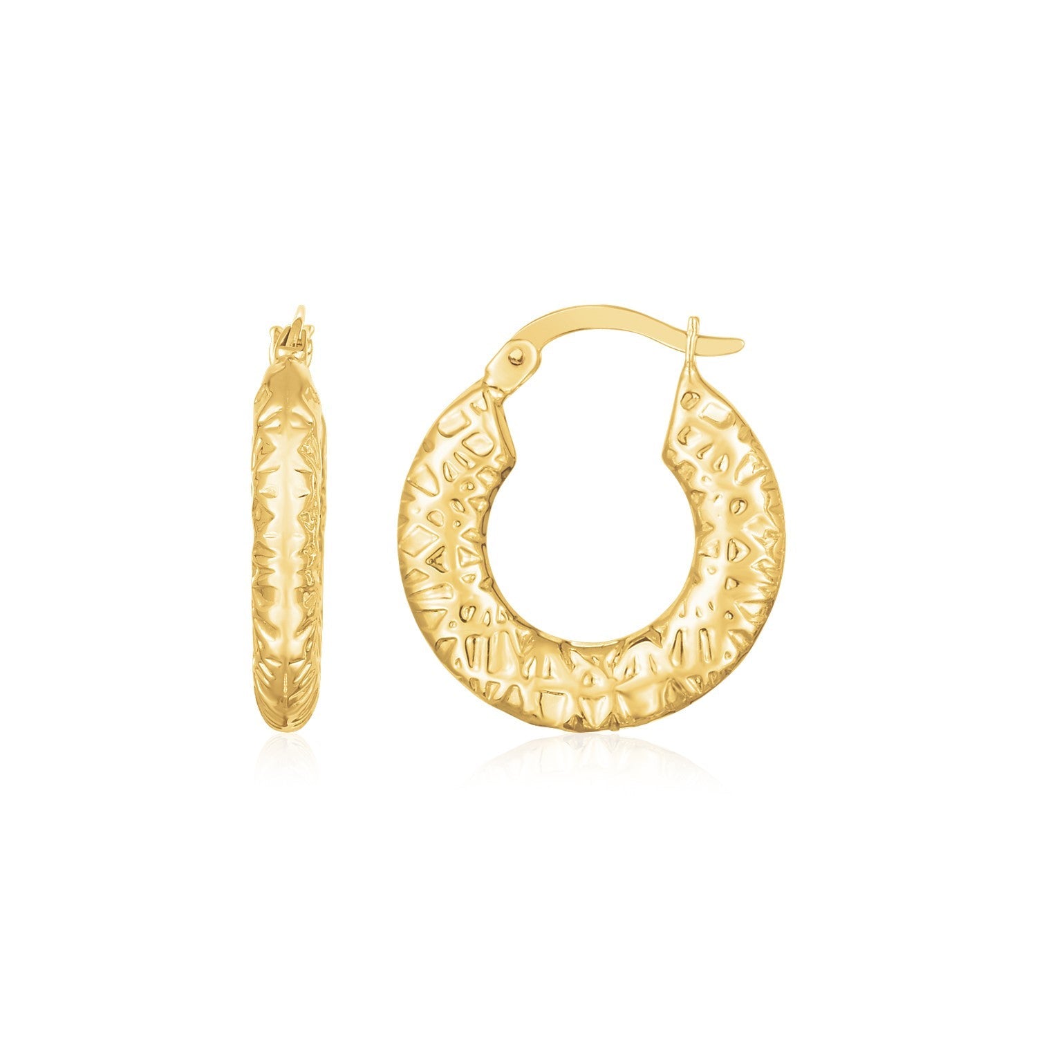 14K Yellow Gold Puffed Textured Hoops - accessories