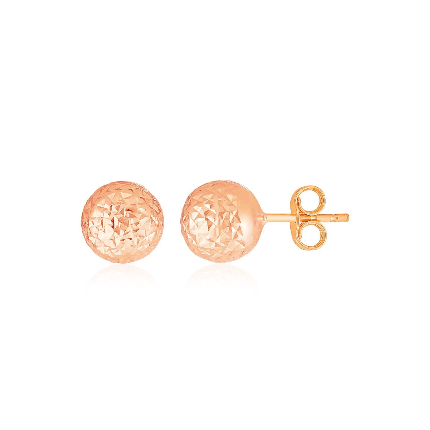 14 k Rose Gold Ball Earrings with Crystal Cut Texture - accessories