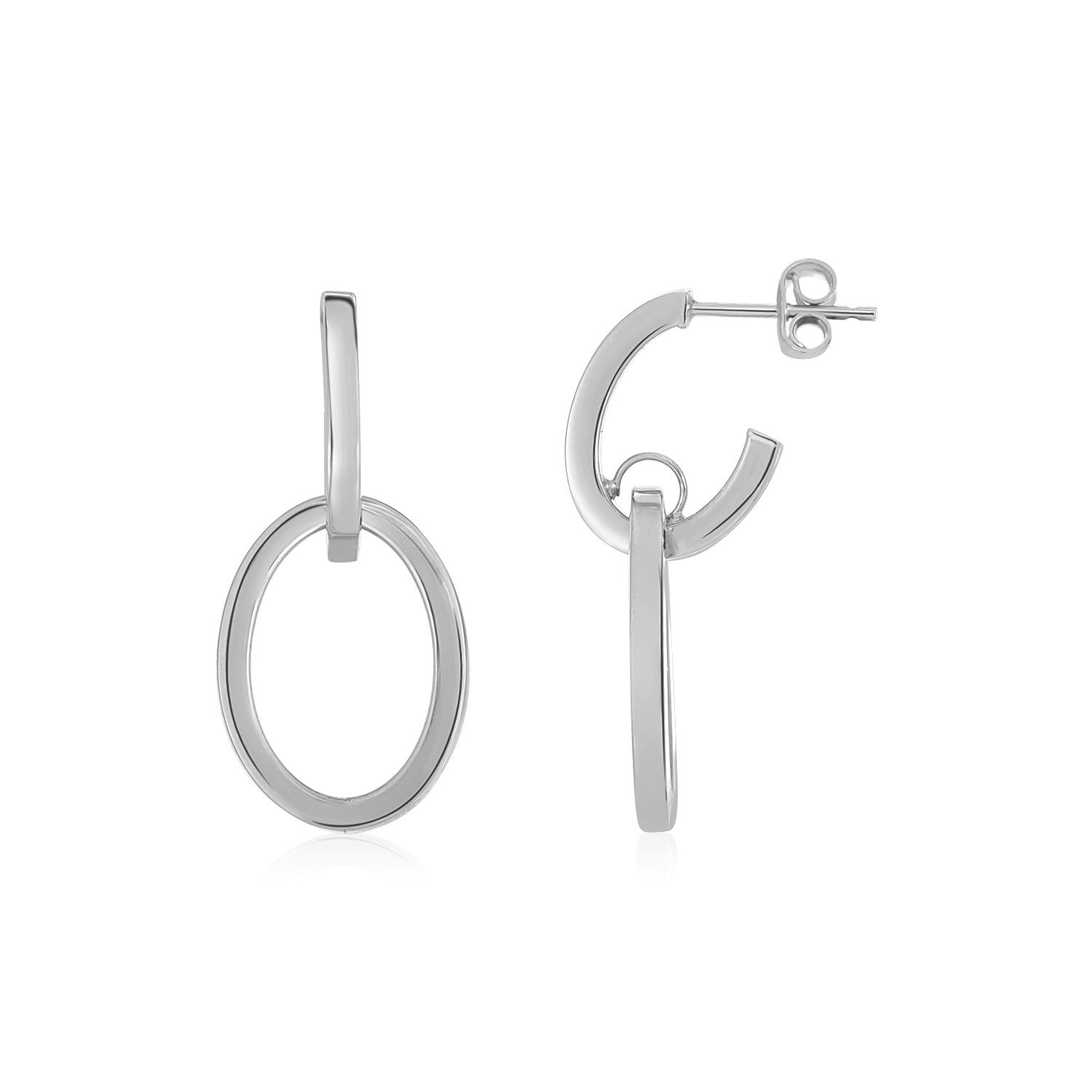 14K White Gold Interlocking Drop Hoop Earrings - earrings