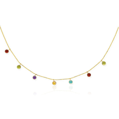 14k Yellow Gold Cable Chain Necklace with Round Multi-Tone Charms by Bids.com