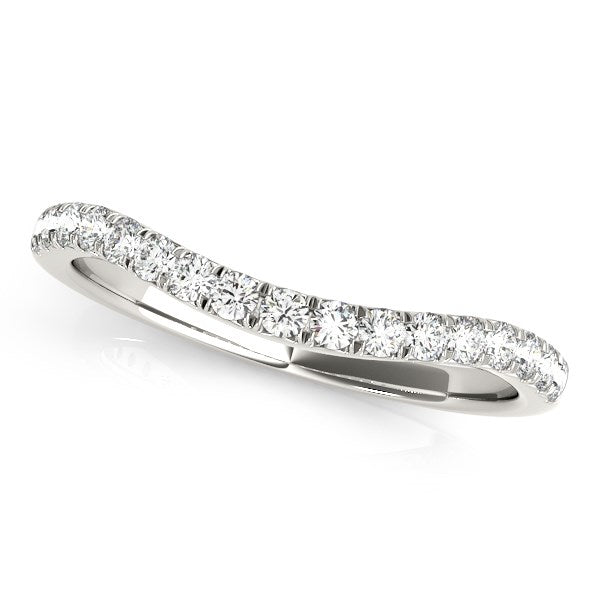 14k White Gold Pave Set Round Diamond Curved Wedding Band (1/4 cttw) by Bids.com