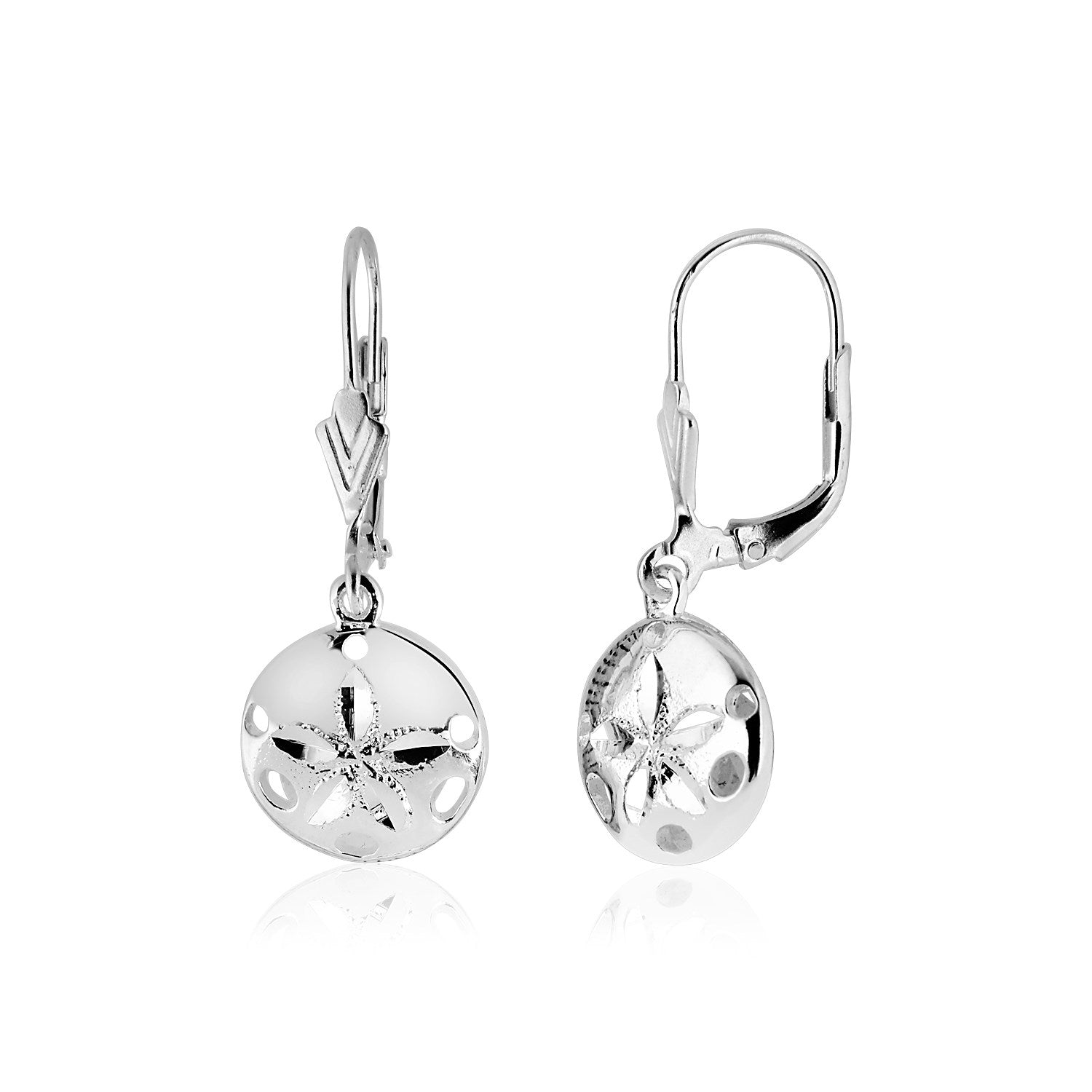 Sterling Silver Polished Sand Dollar Dangle Earrings - DestGlow