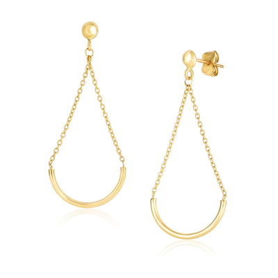 14k Yellow Gold Curved Chain Drop Earrings - earrings