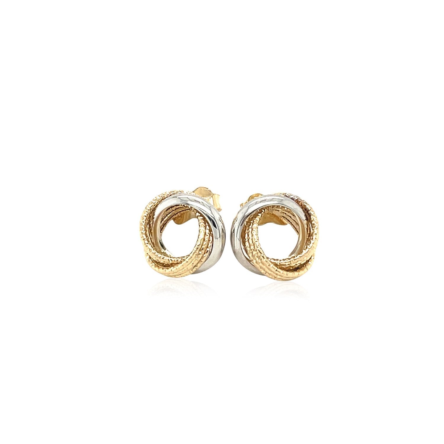 14k Two-Tone Gold Multi-Textured Open Circle Style Entwined Earrings - DestGlow