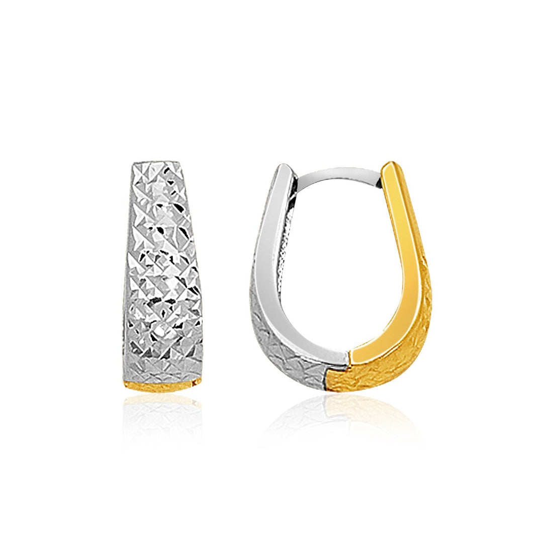 14k Two-Tone Gold Oval Diamond Cut Textured Earrings by Bids.com