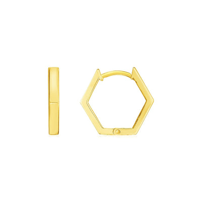 14k Yellow Gold Hexagon Huggie Hoops Earrings - accessories