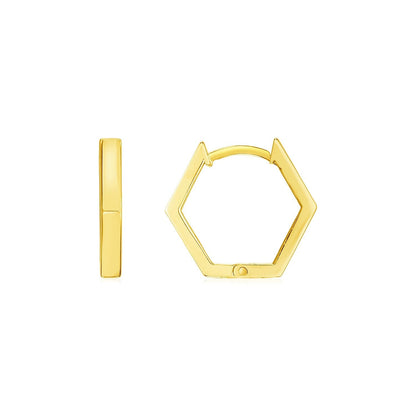 14k Yellow Gold Hexagon Huggie Hoops Earrings  DestGlow