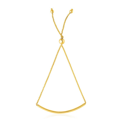 14k Yellow Gold Smooth Curved Bar Lariat Design Bracelet - bracelets