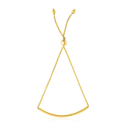 14k Yellow Gold Smooth Curved Bar Lariat Design Bracelet 