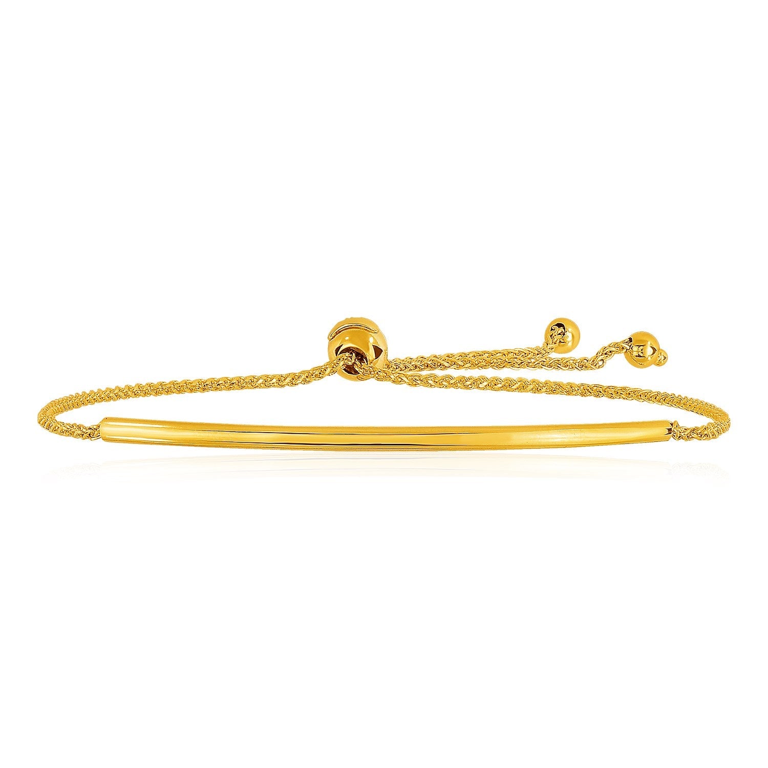 14k Yellow Gold Smooth Curved Bar Lariat Design Bracelet (0.80 mm) - DestGlow