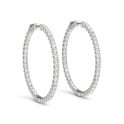 14k White Gold Diamond Hoop Earrings with Shared Prong Setting (2 cttw) by Bids.com
