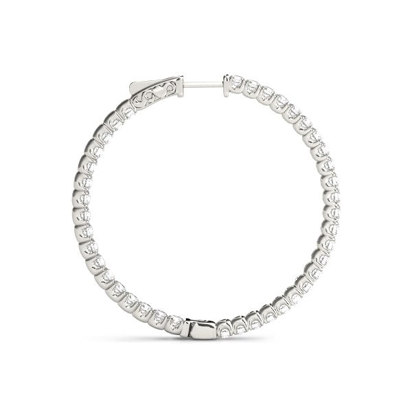 14k White Gold Diamond Hoop Earrings with Shared Prong Setting (2 cttw) by Bids.com