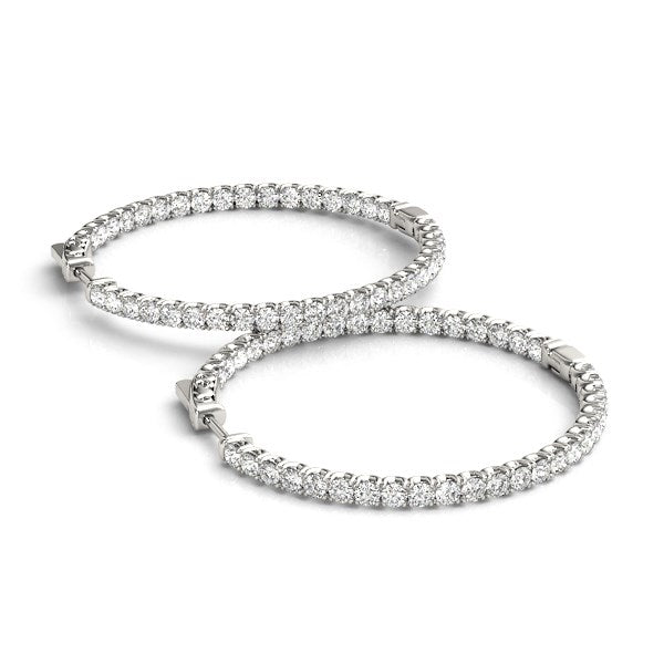 14k White Gold Diamond Hoop Earrings with Shared Prong Setting (2 cttw) by Bids.com