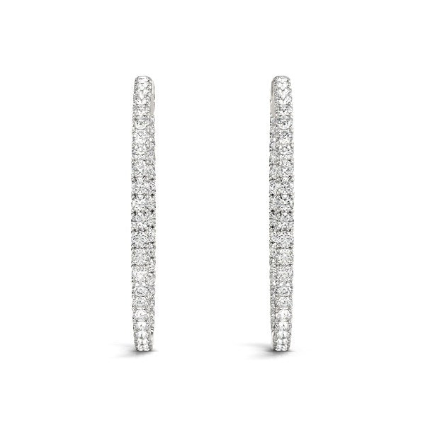 14k White Gold Diamond Hoop Earrings with Shared Prong Setting (2 cttw) by Bids.com