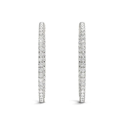 14k White Gold Diamond Hoop Earrings with Shared Prong Setting (2 cttw) by Bids.com
